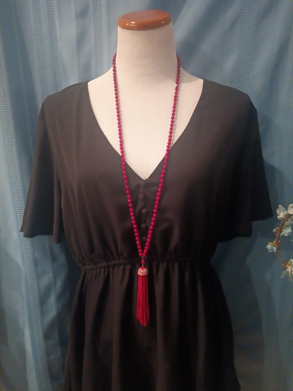 Elegant  Park Lane Rare Red Beaded Tassel Necklace